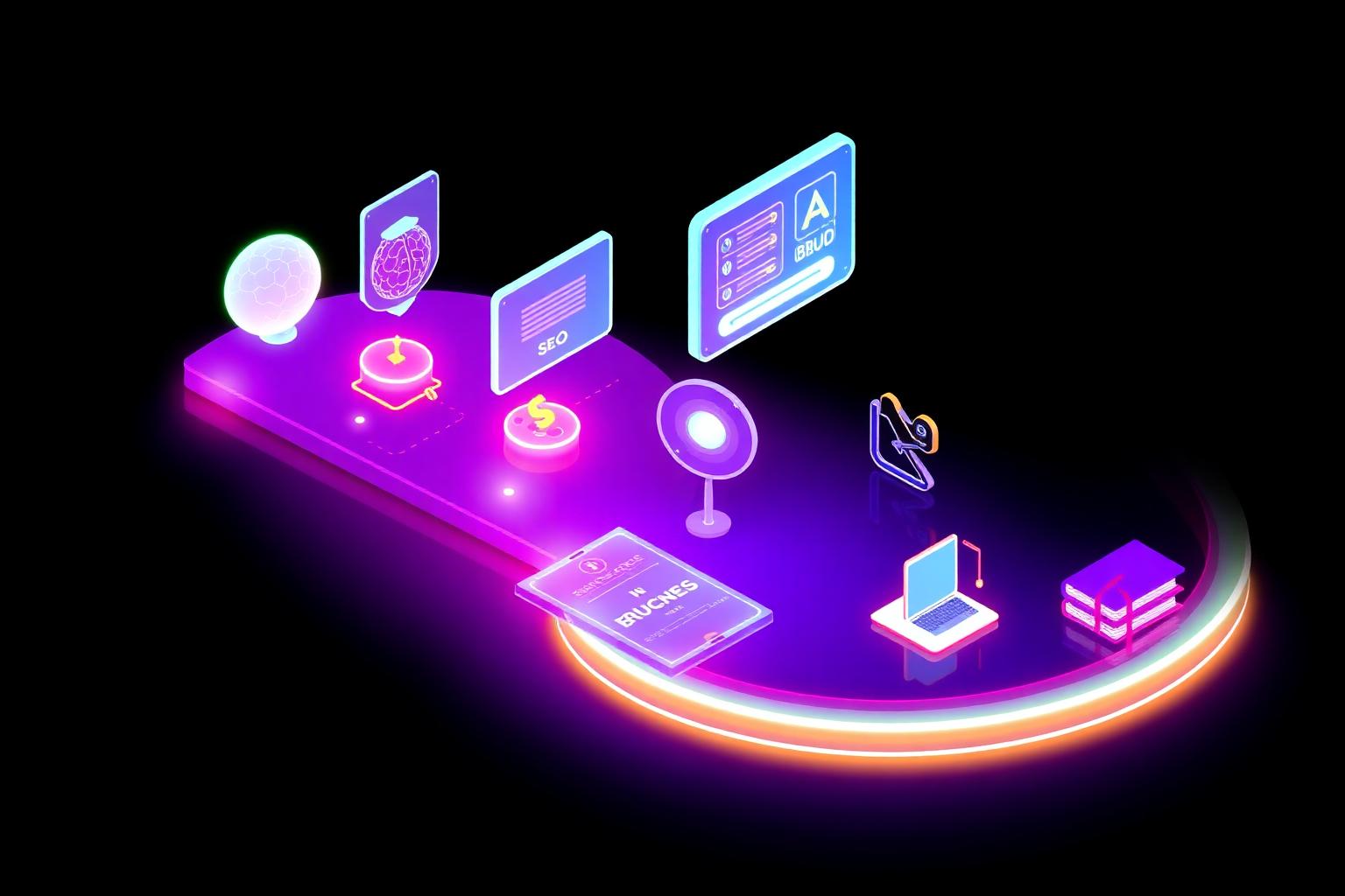 Illustration of an evolving platform with connected pathways for AI, websites, education, and community